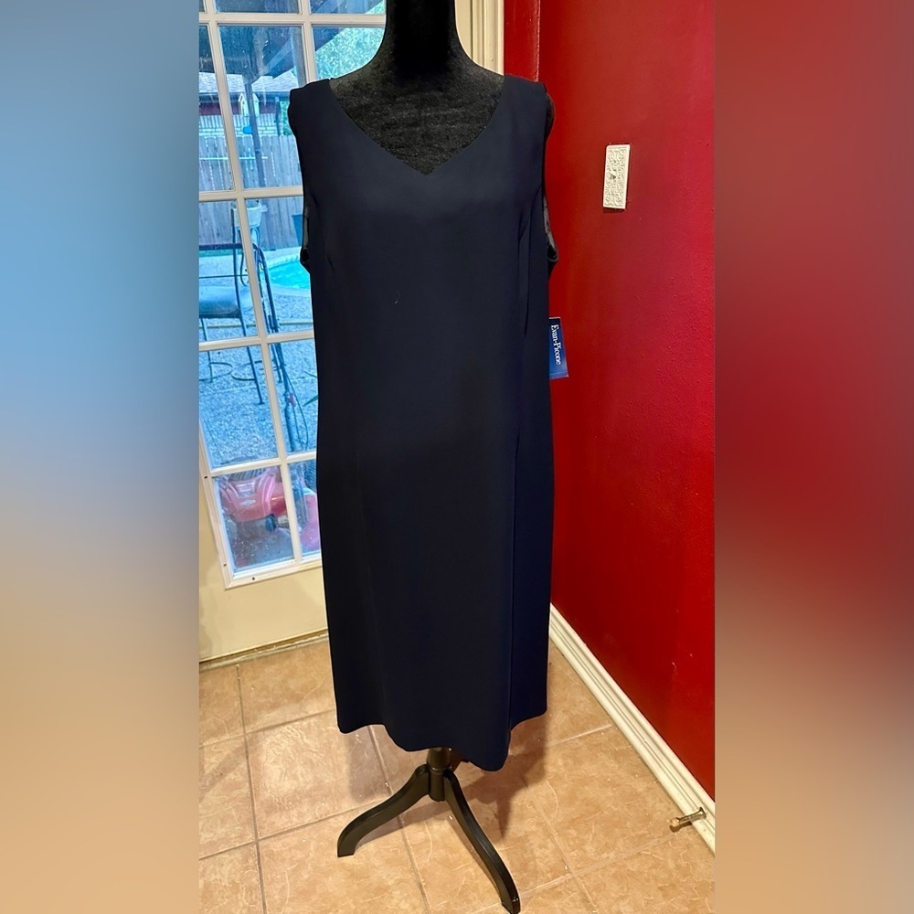Evan-Picone Navy Sleeveless Sheath Dress Size 16 NWT Classic Lined Work Event